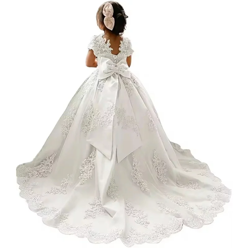 فستان فتاة الزهور مزين بالدانتيل من التول للأطفال الصغار فستان التواصل الأول لحفلات الزفاف وأعياد الميلاد #5