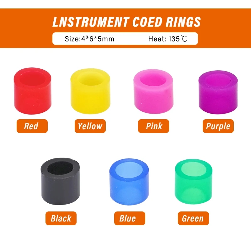 Dental Instrument Code Rings, Silicone Coloring Identificação Círculo, Oral Care, Laboratório Autoclavável, Ferramentas Dentista, 100Pcs por Caixa