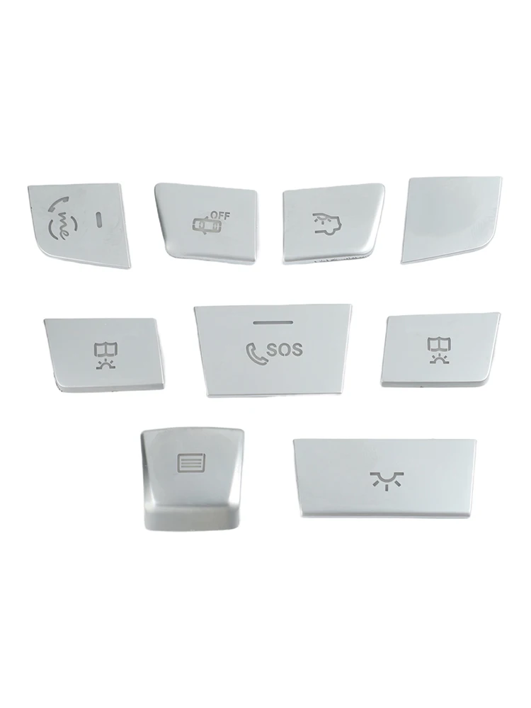 

9pcs Car Stylish Silver Roof Reading Lamp Button Patch For Mercedes For GLC 2015-2022 Buttons Stickers Interior Accessories