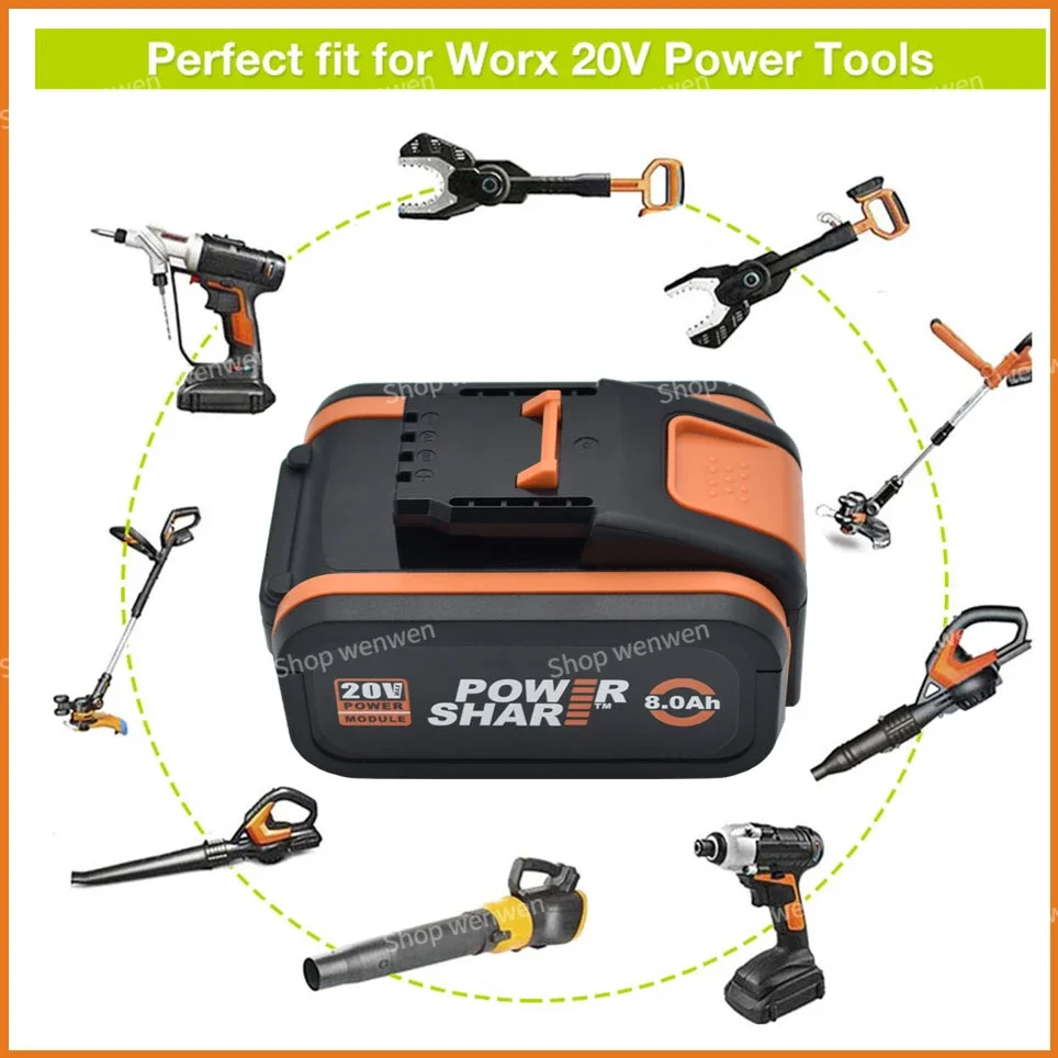 Worx Original 20V 8.0Ah Lithium battery Rechargeable WA3553 WA3553.1 WA3551 WA3570 for All WORX Electric and Garden Tools