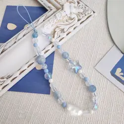 Unique Handmade Blue Starry Ocean Phone Chain Charm Strap Wrist Hanging Keychain Ins Style Woman Girl Camera Lanyard