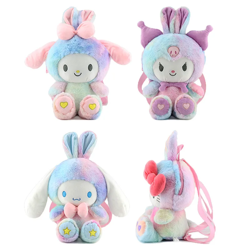 Sanrio original anime kawaii recheado kuromi brinquedo de pelúcia mochila anime macio pelúcia apaziguar meninas boneca brinquedos mochila presente perfeito