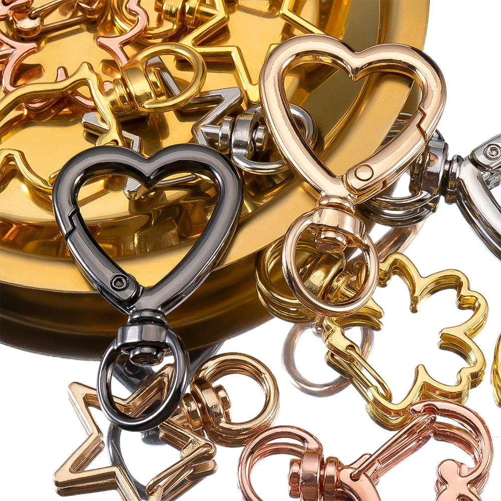 5pcs Openable Metal Sping Clasp Star Heart Cat Flower Ring Carabiner Keychain Bag Pet Dog Buckles Connector DIY Jewelry Making