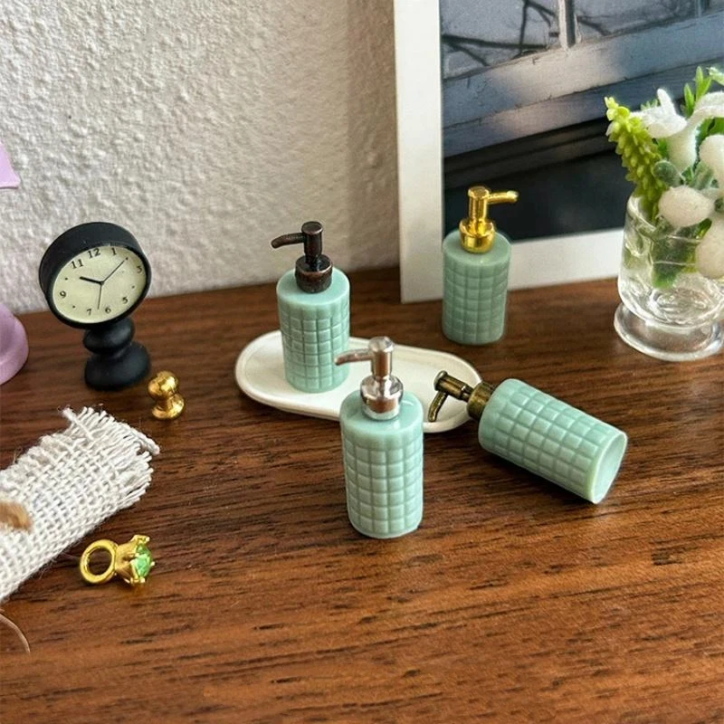 Miniature Soap Dispenser Grid Texture Mini Lotion Bottle Dollhouse Accessory Match 1:12 Scale Micro Furniture Scene Decor