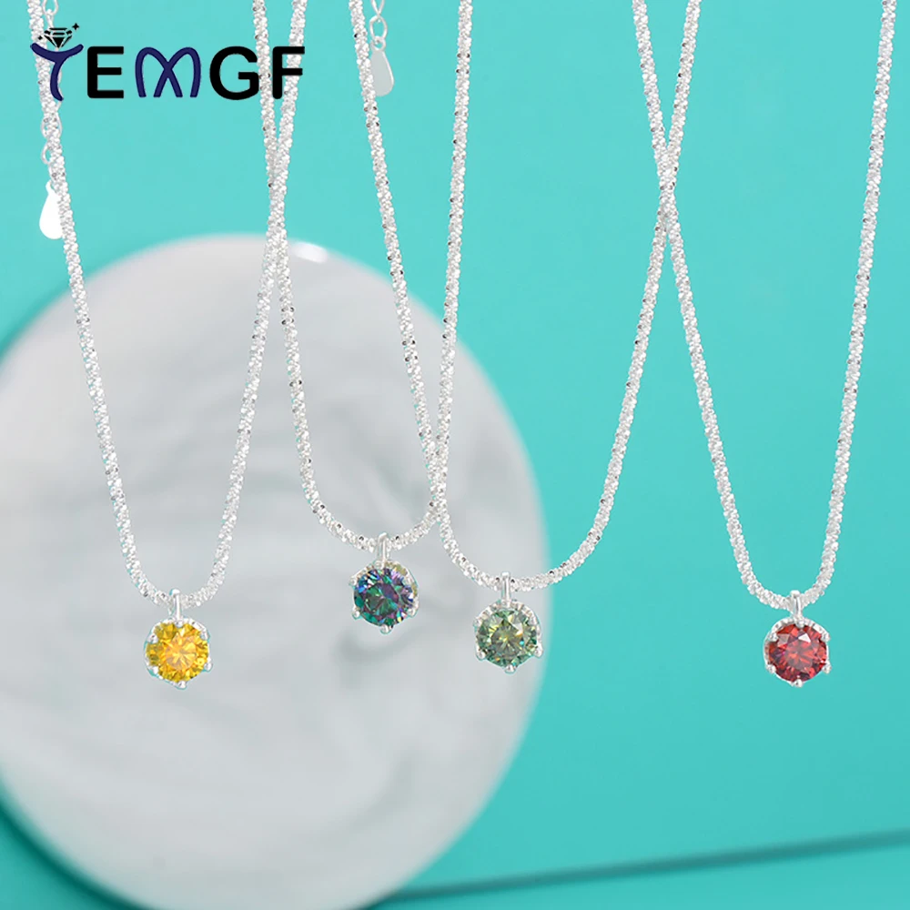 

TEMGF Moissanite Pendant Necklaces S925 Sterling Silver Chain for Women Girls Sparkling Fashion Fine Jewelry Birthday Gifts