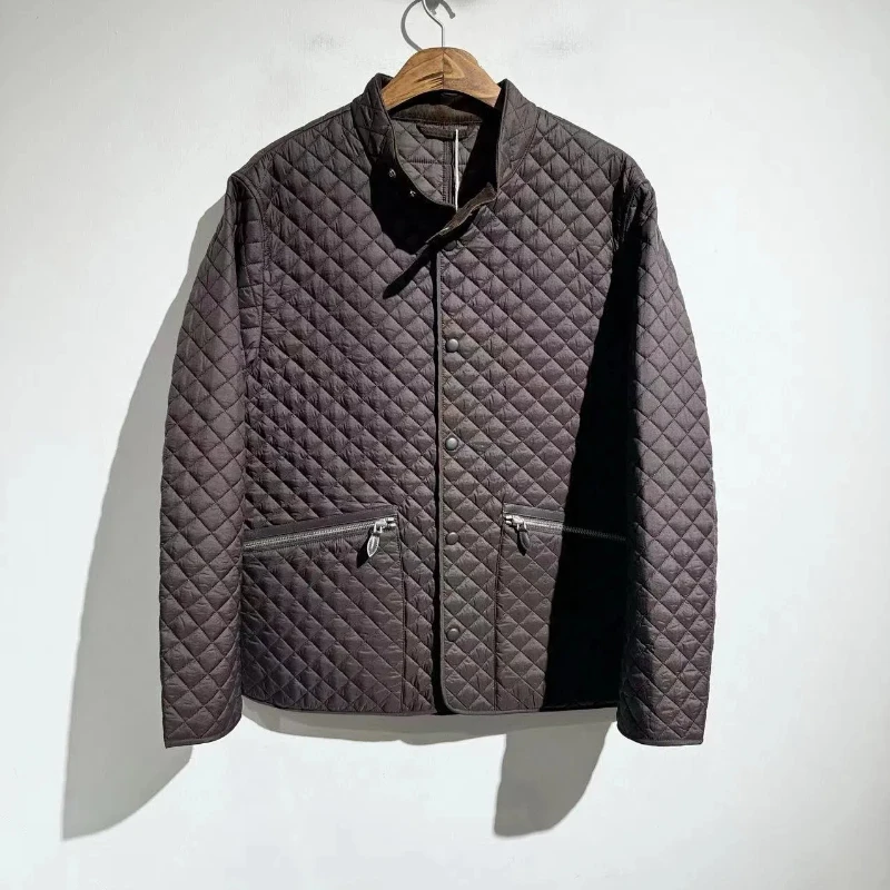 24AW Chaqueta de solapa de pie informal envuelta en cuero genuino abrigo de algodón chaquetas de invierno para hombres ropa para hombres