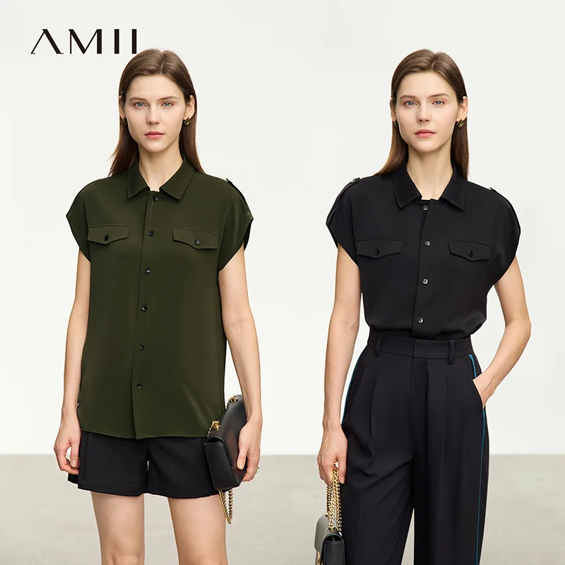 

Amii Women's Blouse 2026 Summer New Single Breasted Dolman Sleeve Chiffon Top Flowy Loose Office Lapel Collar Shirt 12622078