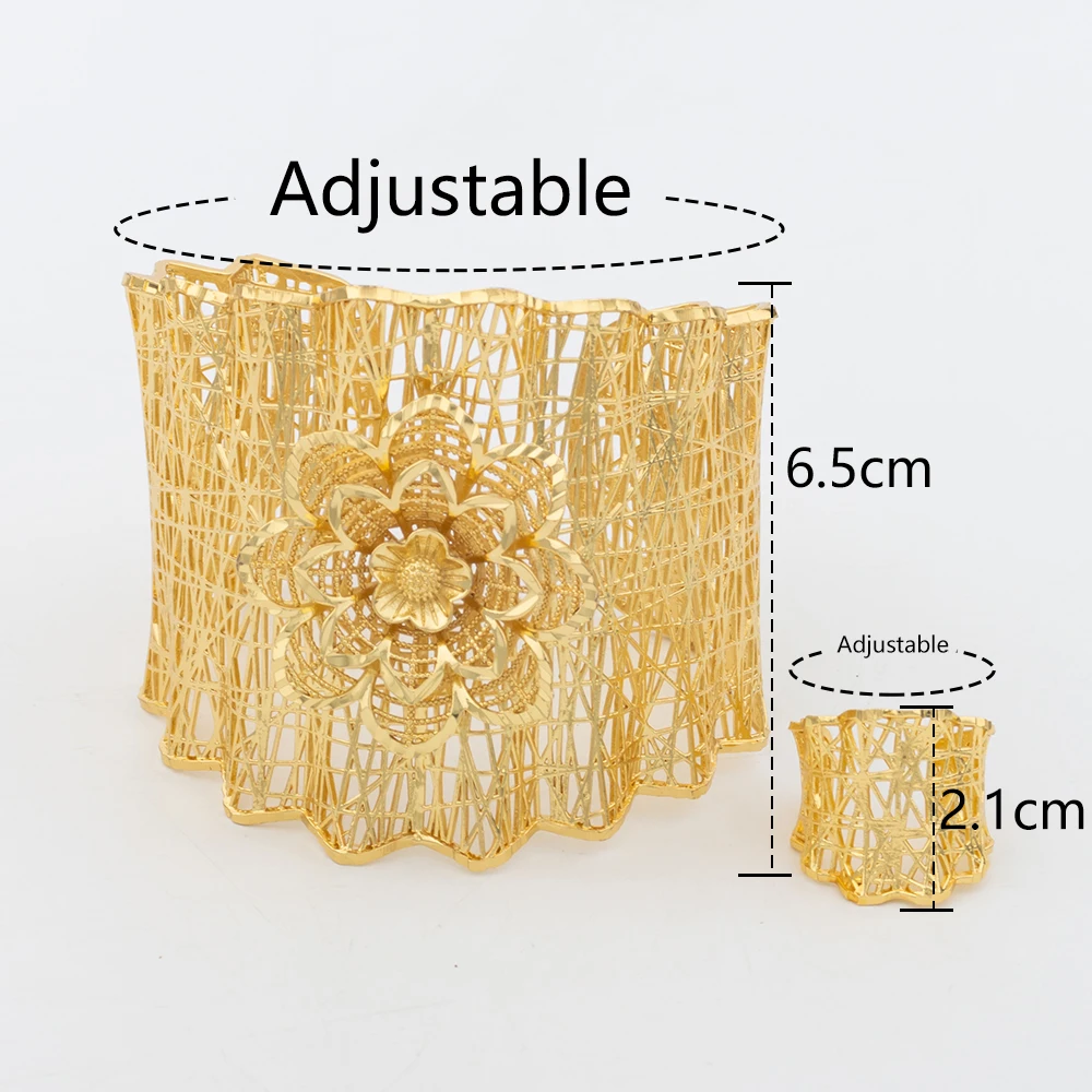 YM Dubai-Manschettenarmreif mit Ring für Frauen, 18 Karat vergoldetes Kupfer, Armband, Schmuck, nigerianische Hochzeit, Party, Geschenk, Schmuckzubehör 3