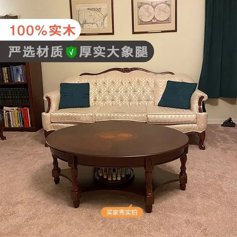 DSA solid wood coffee table Chinese living room household table European retro walnut oval round American