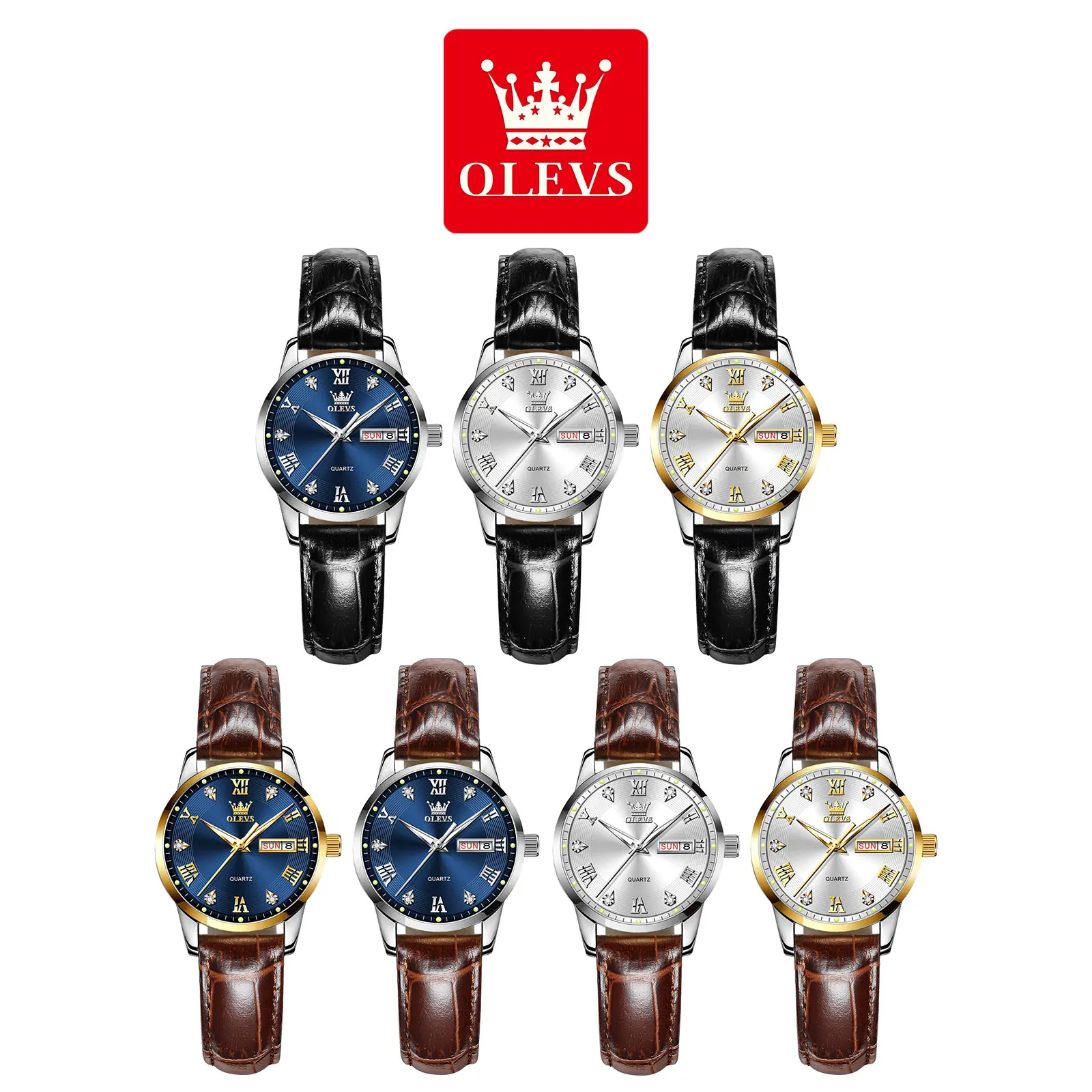 OLEVS Casual Fashion Leather Watches for Women Waterproof Calendar Luminous Lady Wrist Watch New Original Women Quartz Watches