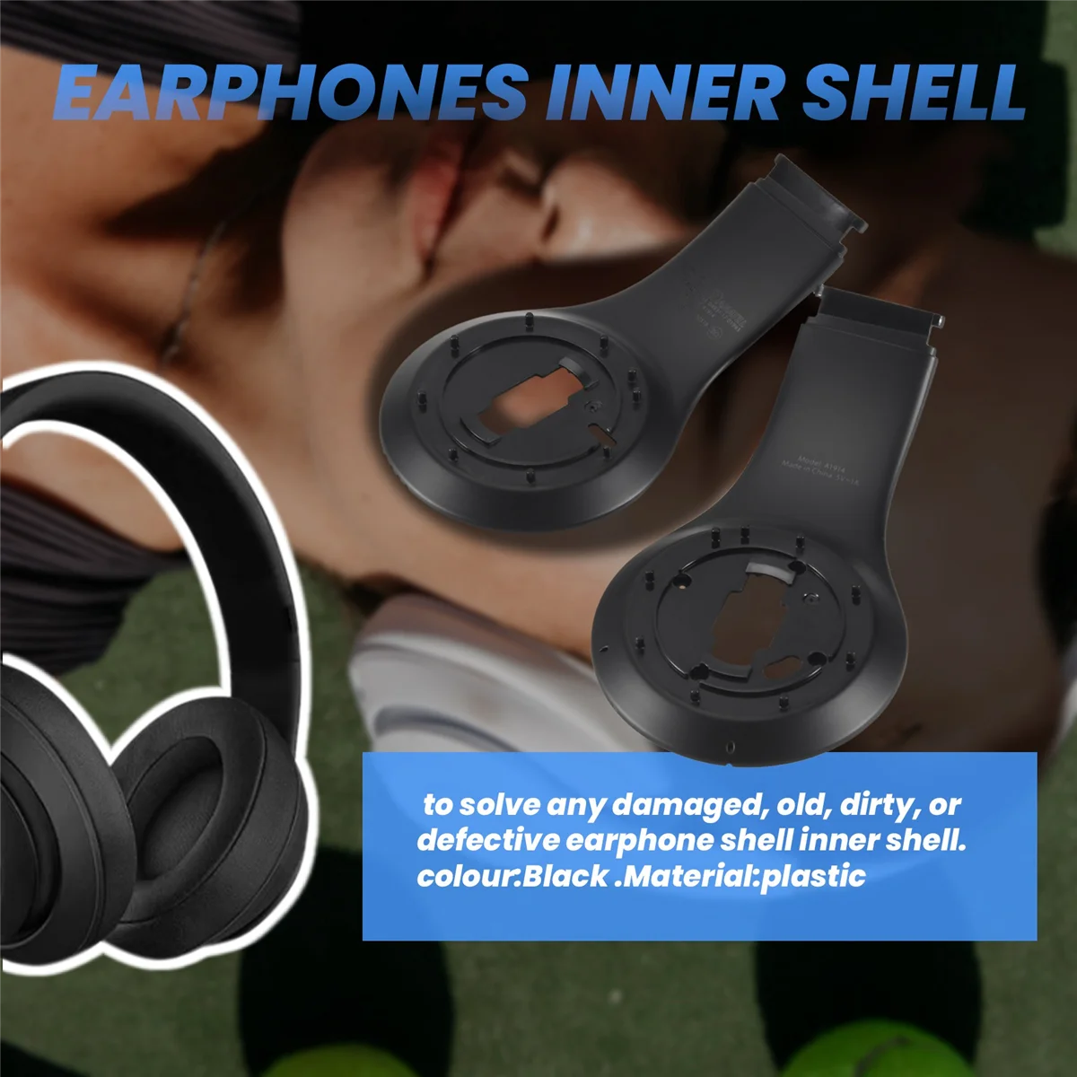 زوج واحد من غطاء داخلي لسماعات الأذن من RISEN لأجزاء إصلاح سماعات الرأس اللاسلكية Beats Studio 3.0 باللون الأسود