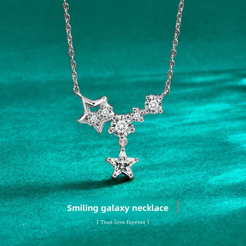 S925 Silver Platinum-Plated 1CT D-Color Moissanite Smile Galaxy Pendant Necklace for Women