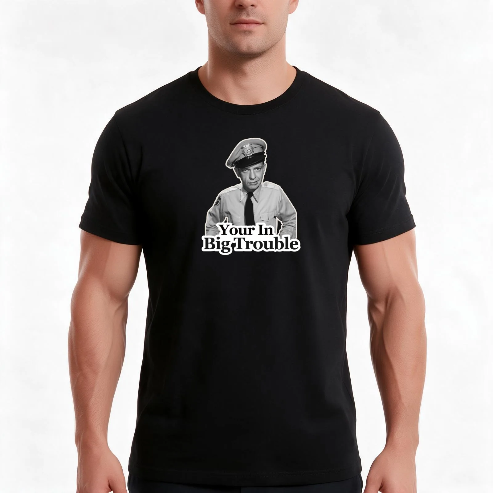 Barney Fife Your in Big Trouble T-Shirt, Summer Casual Cotton Tee, Oversized Streetwear Tops, Vintage Graphic Print, 100% Cotton