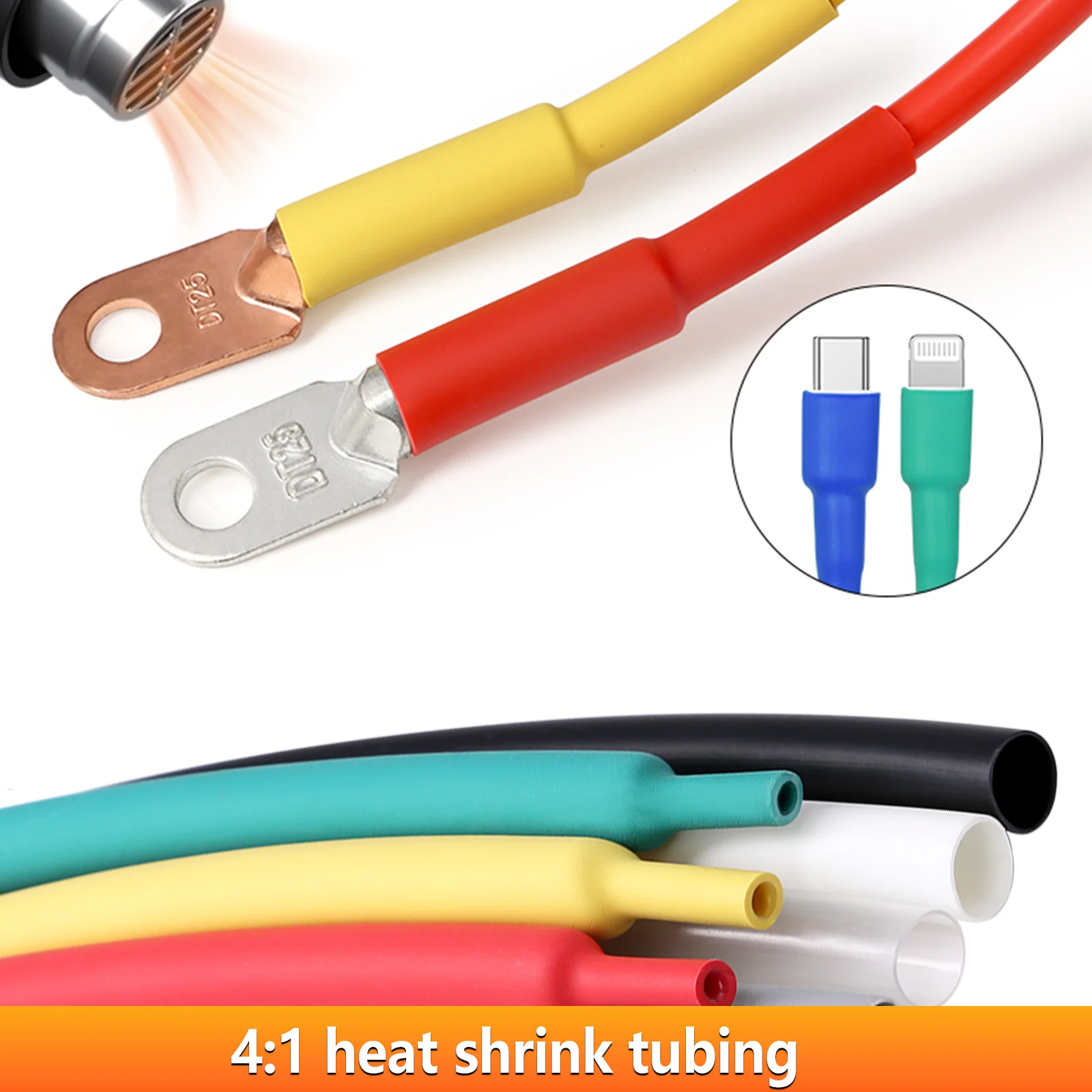 

4:1 Adhesive Lined Heat Shrink Tubing - 4-72mm Diameter for Electronic Connection Wire Insulation & Cable Protection 1/5m