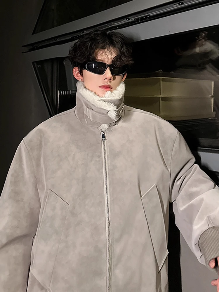 Черный, окрашенный в американском стиле, матовый Jaet, бархатный воротник ягненка, теплая мужская хлопковая одежда, осенне-зимняя молодежная модная повседневная молния