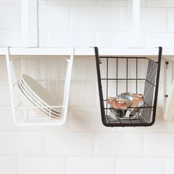 Hanging Metal Storage Basket, Hollow Shelf for Closet, Bottom under Layered Board, Table Plank