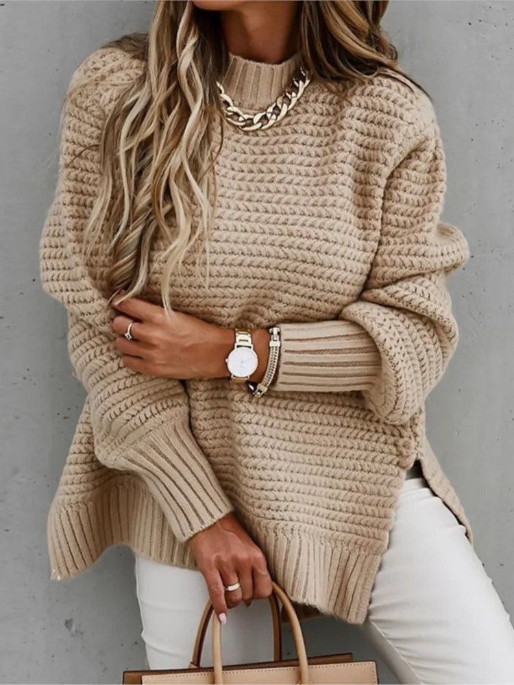 Lady Knit Sweater Fashion Solid O Neck Long Sleeve Pullovers Sweaters Tops For Women Holiday Streetwear Womens Clothing Winter
