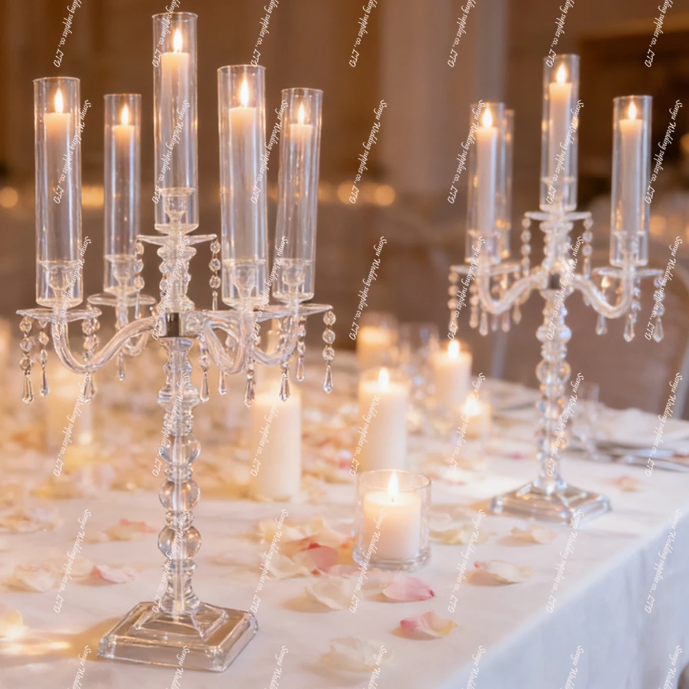 

10 шт. (новые) Прозрачные акриловые подсвечники, декор для дня рождения, свадебные украшения, декор для банкетных залов, набор для оформления столов.