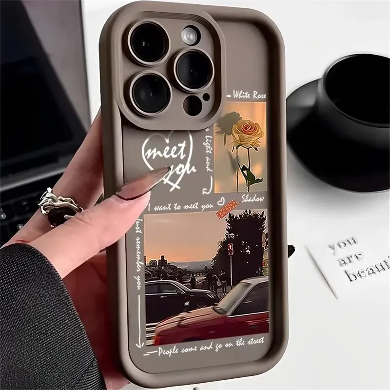 Funda de silicona para teléfono móvil, carcasa a prueba de golpes con diseño de flores y rosas, para iPhone 11, 12, 13, 14, 15 Pro Max, XS, X, XR,