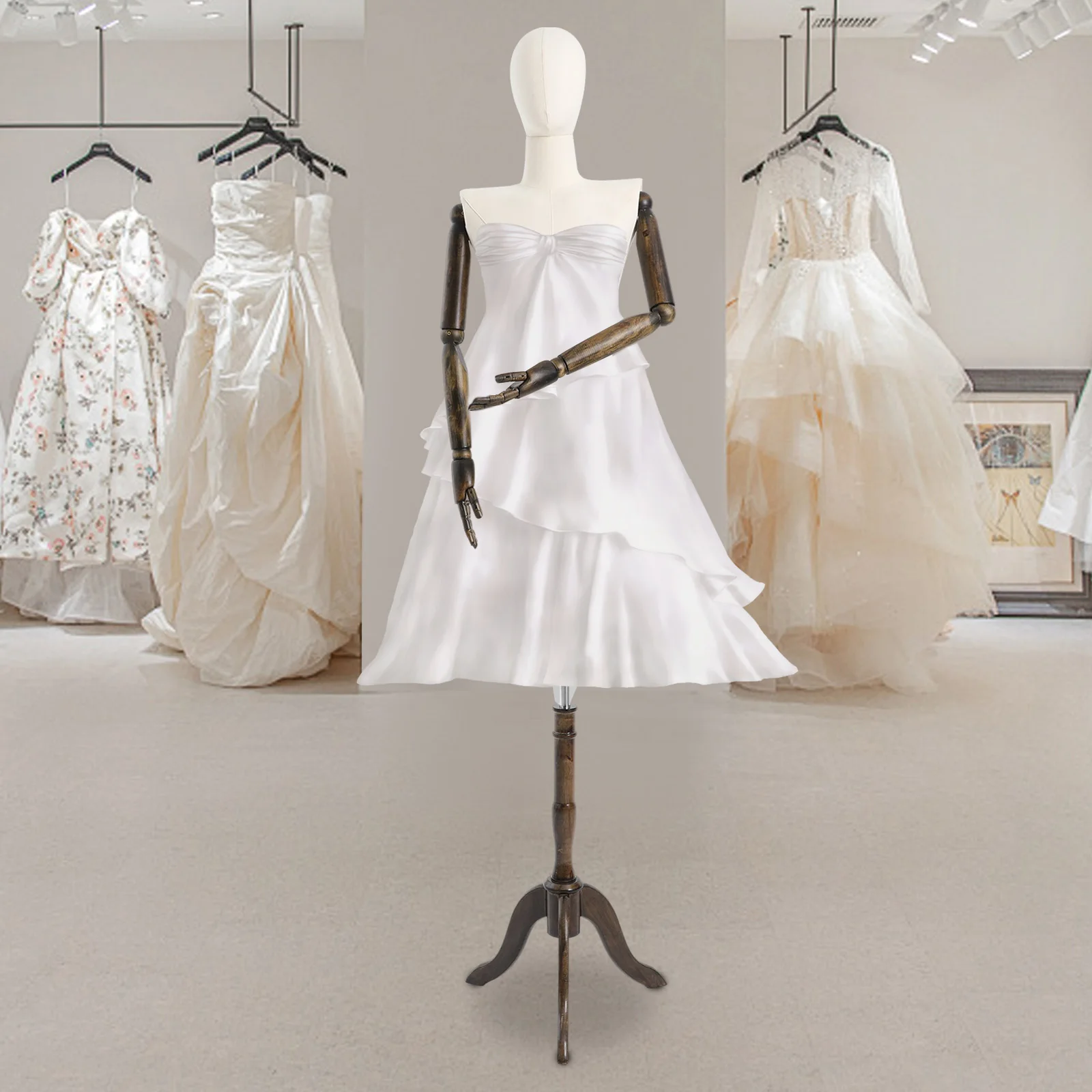 Female Mannequin with Triangular Base Flexible Arms Fingers 61 to 79 Inch Adjustable for Wedding Dress Clothing Boutique