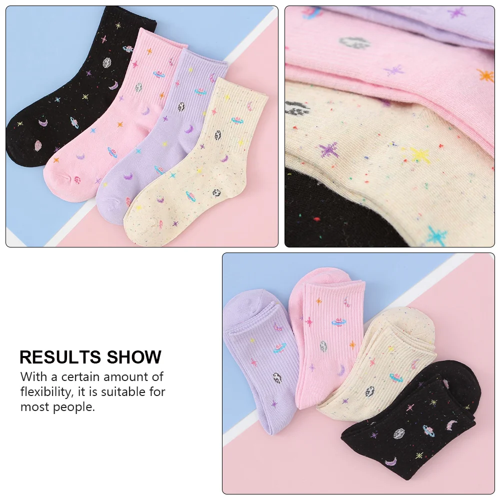 

4Pairs Stars Pattern Socks Universe Design Mid Tube Cotton Stockings Women Socks Breathable Comfortable Fashion Adults Girls
