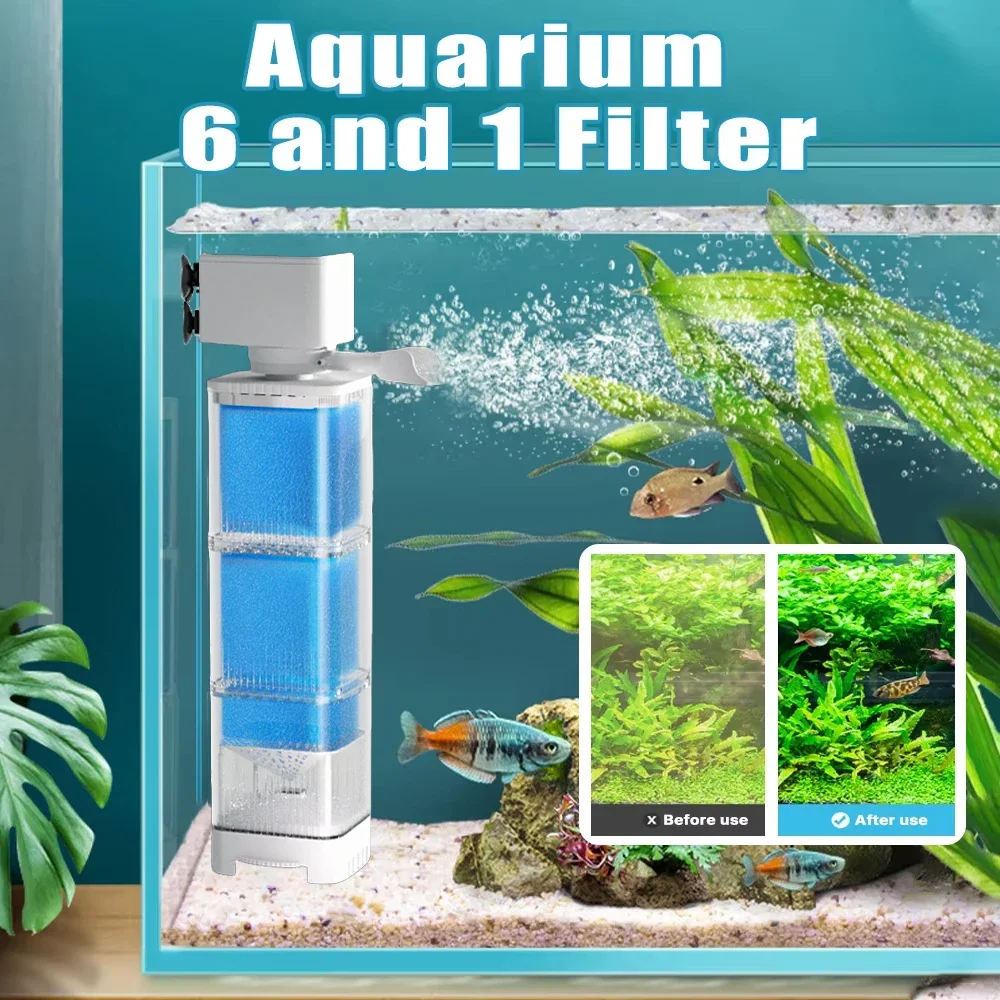 Aquarium Filter Pump - Submersible Silent Built-in 6 in 1 Oxygenator - Fish Tank Feces Separation Filter  Wave Maker 220V