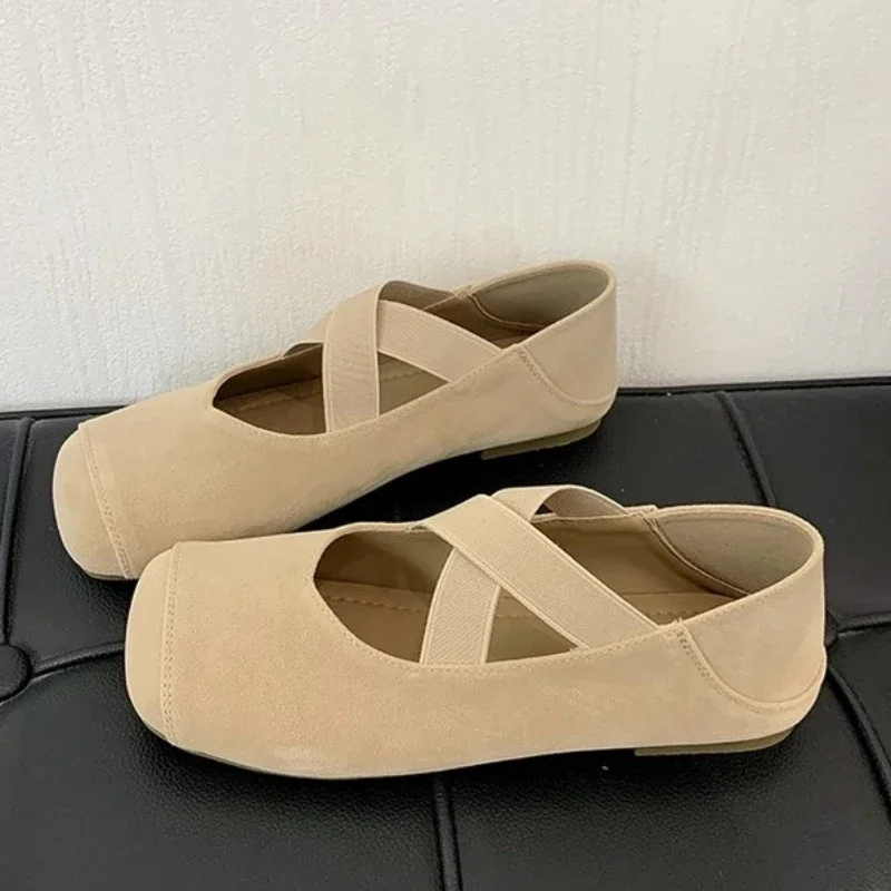 2024 New Solid Color Cross Elastic Mary Jane Sandals Retro Flat-soled Ballet Sandals for Women Outdoor Spring Summer and Autumn