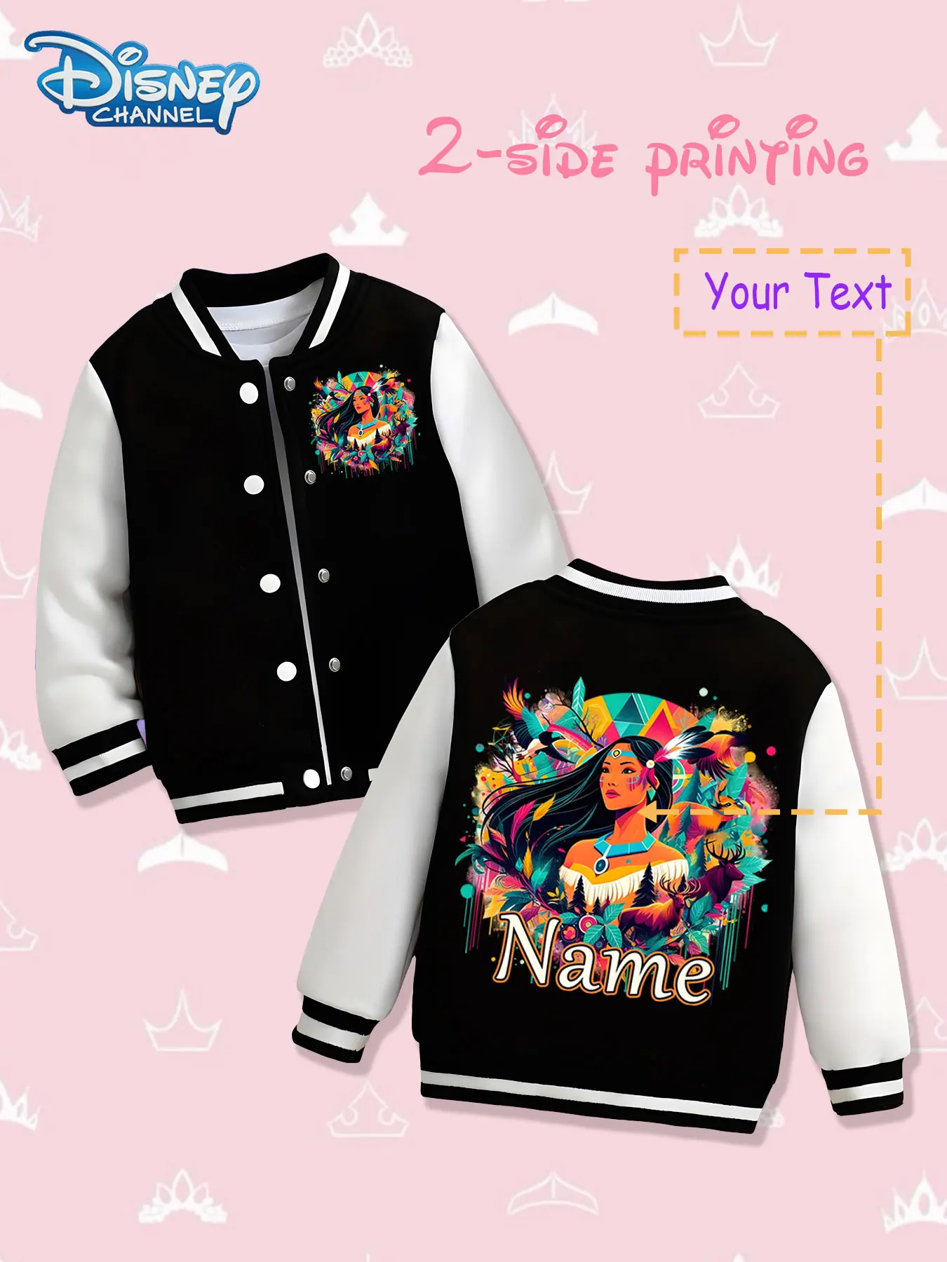 

MINISO Disney Pocahontas Baseball Jacket for Kids - Pocahontas' colorful artistic design is displayed on both sides. It is color