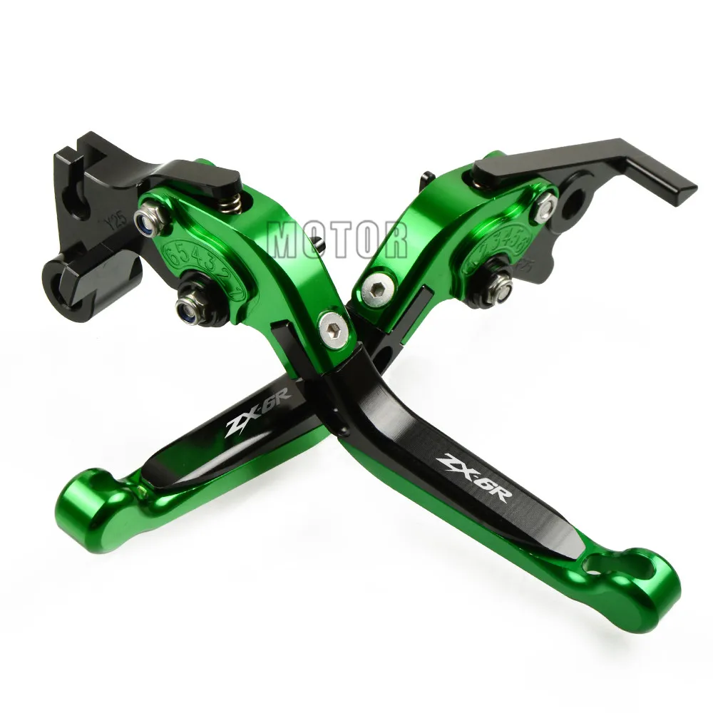 CNC Aluminum Motorcycle Adjustable Folding Brake Clutch Levers For Kawasaki ZX6R/ZX636R/ZX6RR Motorbike Foldable ZX 6 636 R RR