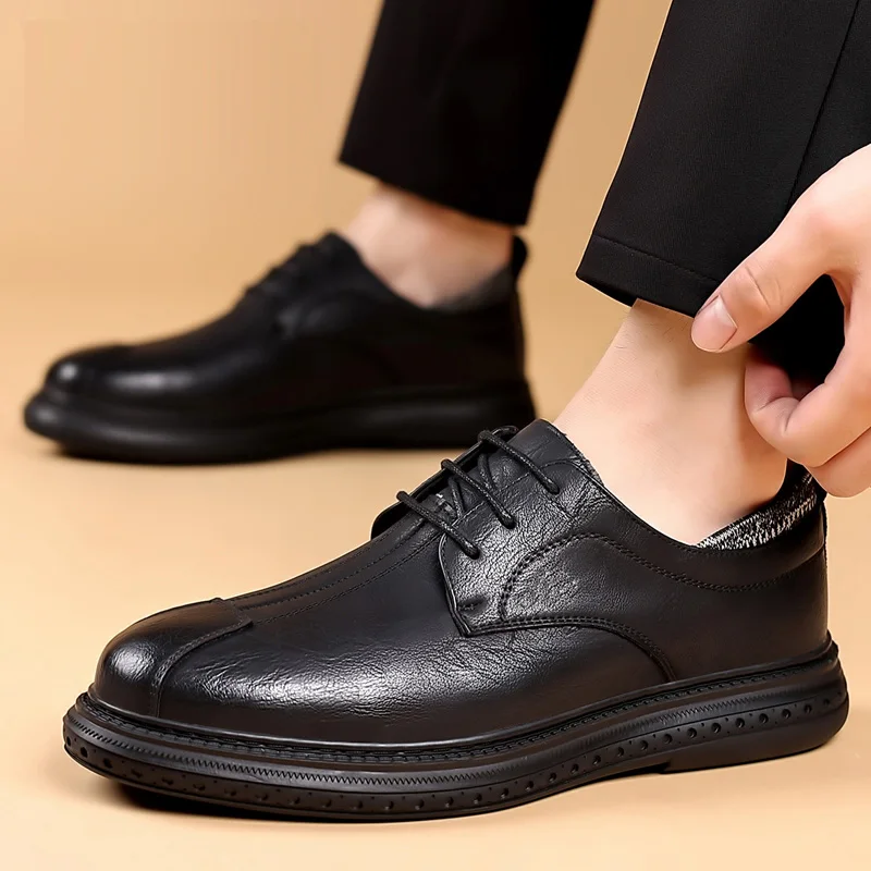 Shoes Men Dress Leather Fashion Men Flats Shoes lace up black oxfords Retro round Toe Oxford Male Footwear Zapatos