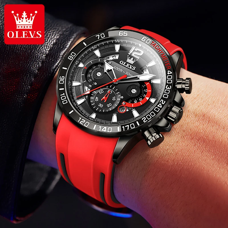 OLEVS Luxury Personality Red Tape Multifunctional Quartz Watches 2023 New Fashion Men Watch Luminous Waterproof Clock Reloj 9936