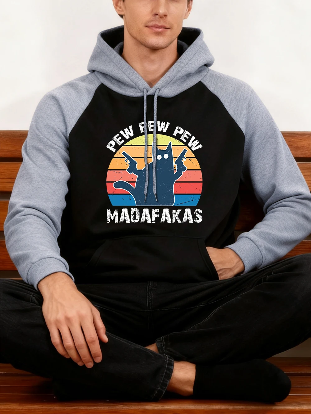 بيو بيو بيو Madafakas الطباعة الرجال هوديي الخريف الشتاء الصوف الربط هودي جيب بلوزات فضفاضة موضة راجلان الرجال ملابس رياضية #1