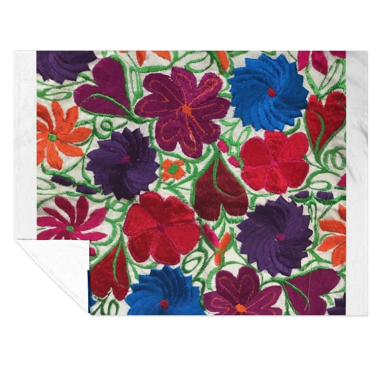 

Mexican Embroidery on White Throw Blanket Hairys valentine gift ideas Flannel Fabric Polar Blankets