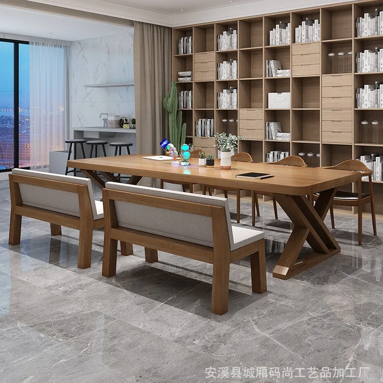 All solid wood desk Student home computer desk Simple learning writing table Living room desk Negotiation workbench