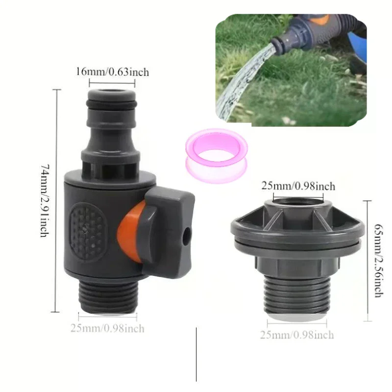 PVC Water Tank Adapter With Valve, Quick Install Rainwater Collection Connector Fitting