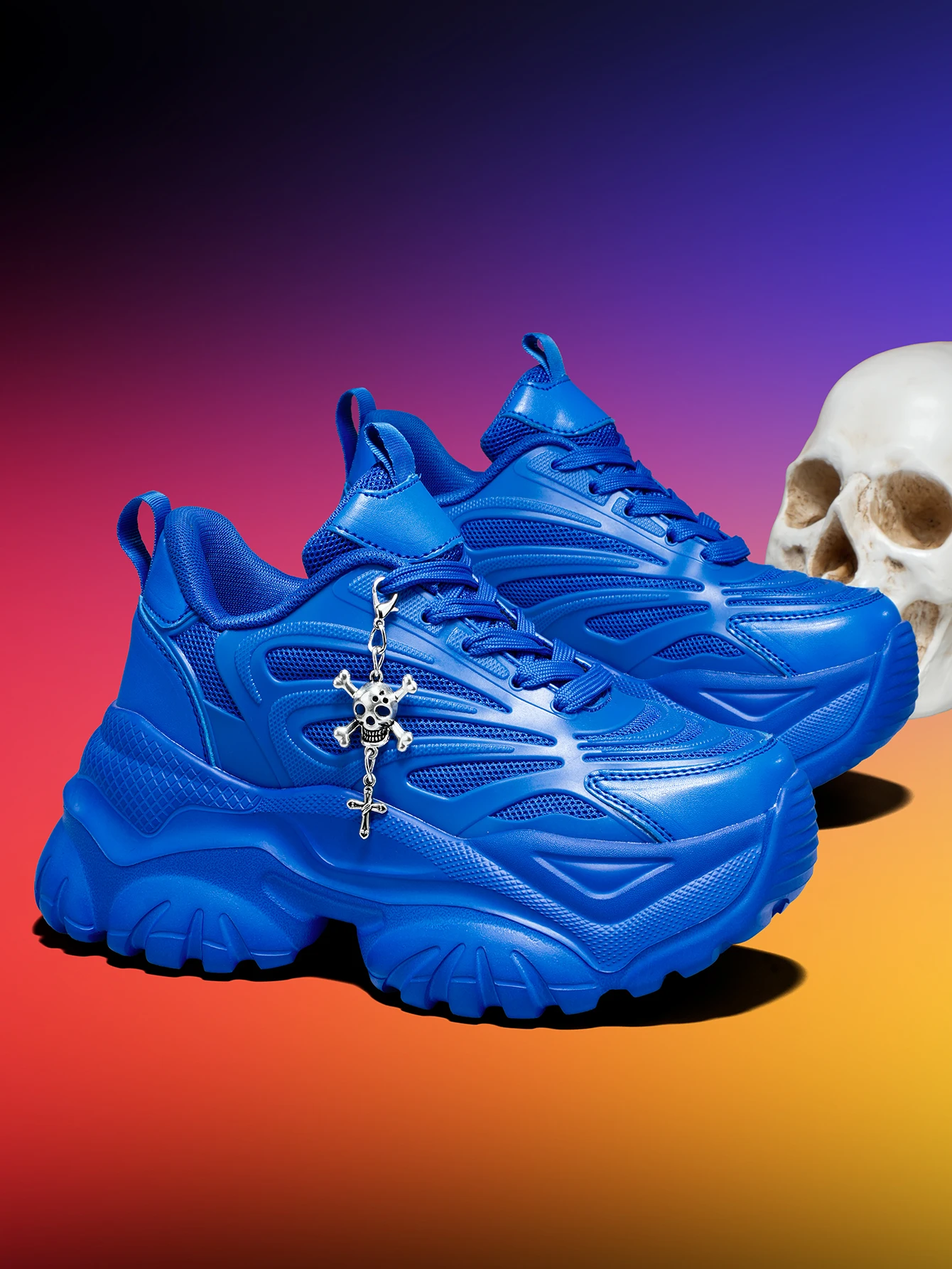 Damen-Outdoor-Allwetter-Modische Dad-Schuhe, Eva-Leichtgewicht-Sneaker mit dicker Sohle und 7 cm Absatzhöhe, orangefarbene Sportschuhe mit abnehmbarem silbernen Kreuz- und Totenkopf-Anhänger im Halloween-Punk-Stil, vielseitig einsetzbar für den täglichen Arbeitsweg und Fitness – Detail 36