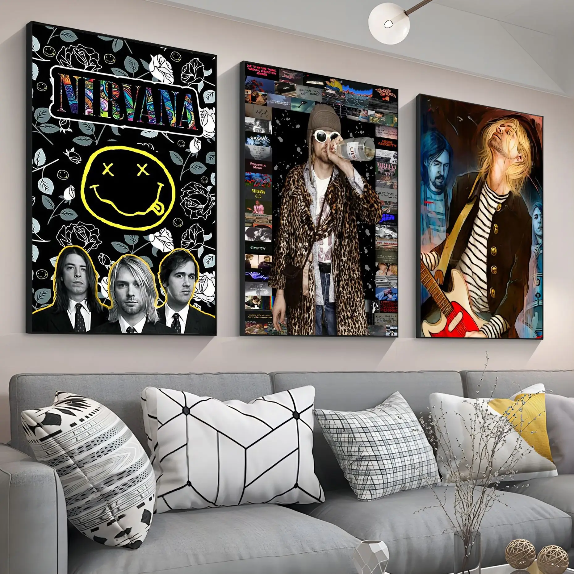 Singer Kurt-Cobain Rock And Roll Music Poster artistico autoadesivo Vintage Room Home Bar Cafe Decor Poster adesivi murali