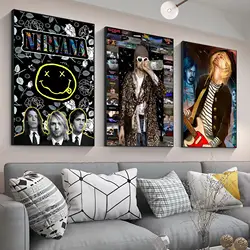 Singer Kurt-Cobain Rock And Roll Music Poster artistico autoadesivo Vintage Room Home Bar Cafe Decor Poster adesivi murali