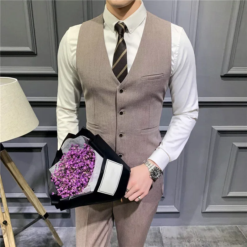 New men's casual vest youth slim fit oversized workwear wedding dress groomsman groom