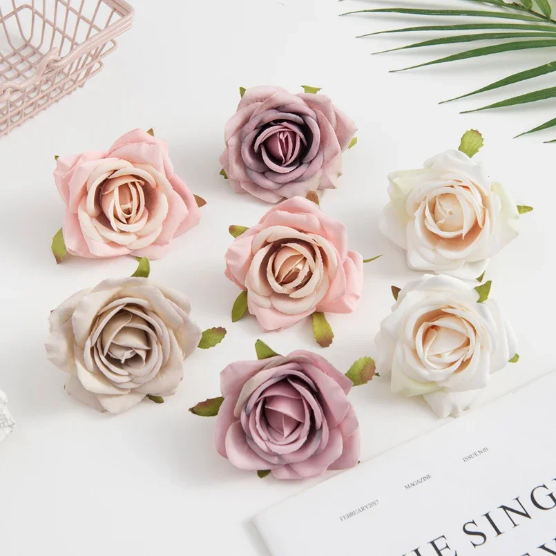 100 قطعة الزهور الاصطناعية رخيصة اكاليل عيد الميلاد حفل زفاف ديكور المنزل Diy بها بنفسك الهدايا صندوق سكرابوكينغ وهمية الحرير الورود رئيس #3