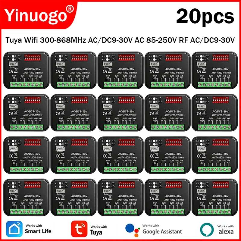 

10-20шт Tuya Wi-Fi 300-868 МГц Универсальный приемник для гаражных ворот, модуль умного реле 433/868 МГц для открывания ворот