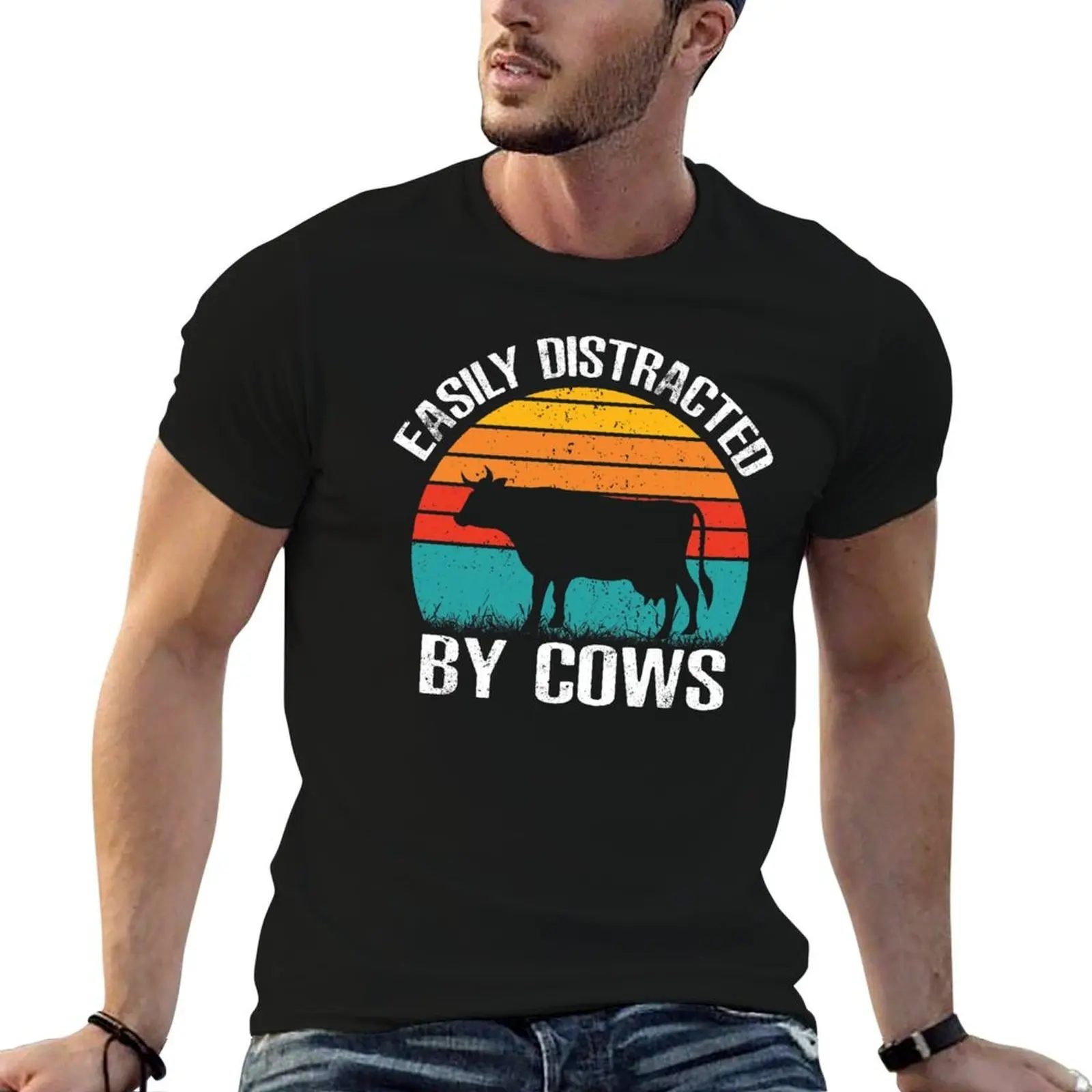 Easily Distracted By Cows (Cow Lover And Farmer Gift) T-Shirt for a boy animal prinfor boys outfits for men