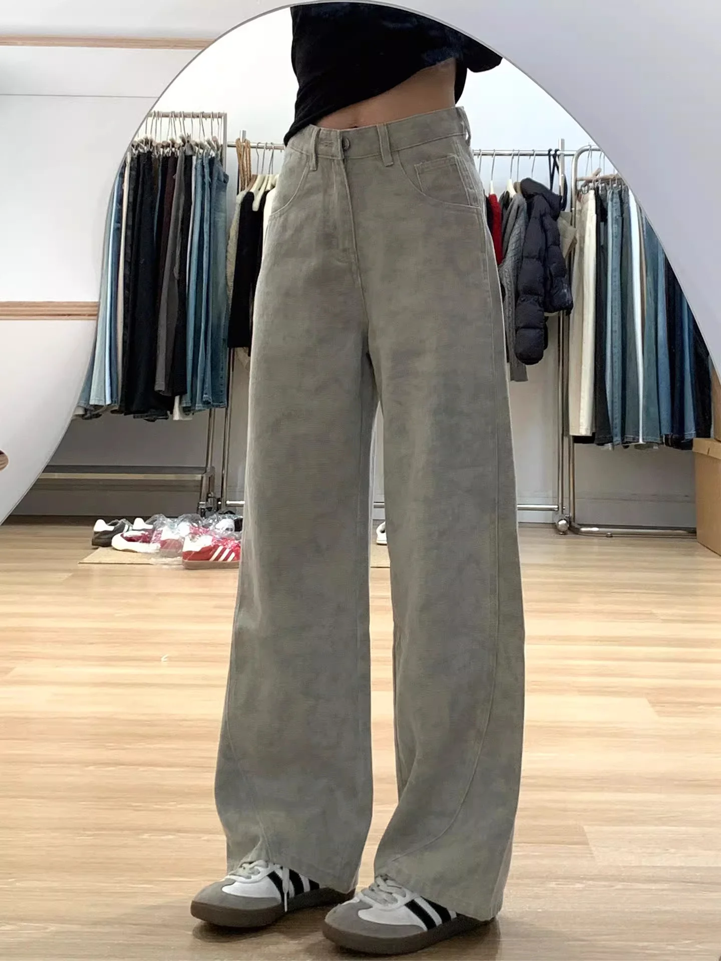 

Американские ретро-джинсы с эффектом тай-дай, широкие, женские, с высокой талией, утягивающие, свободные, струящиеся, удлиненные, прямые брюки-трубы