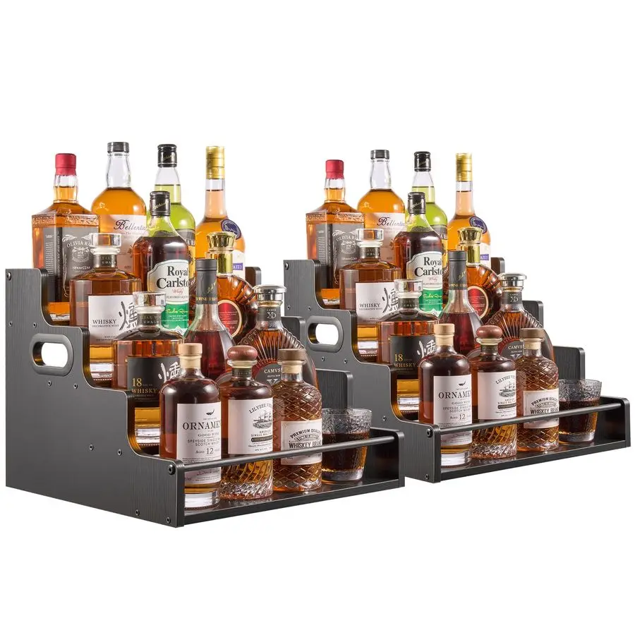 

Набор из 2-х 4-ярусных деревянных полок для бутылок с алкоголем, 16 дюймов, для бара, настольная полка для виски и бурбона
