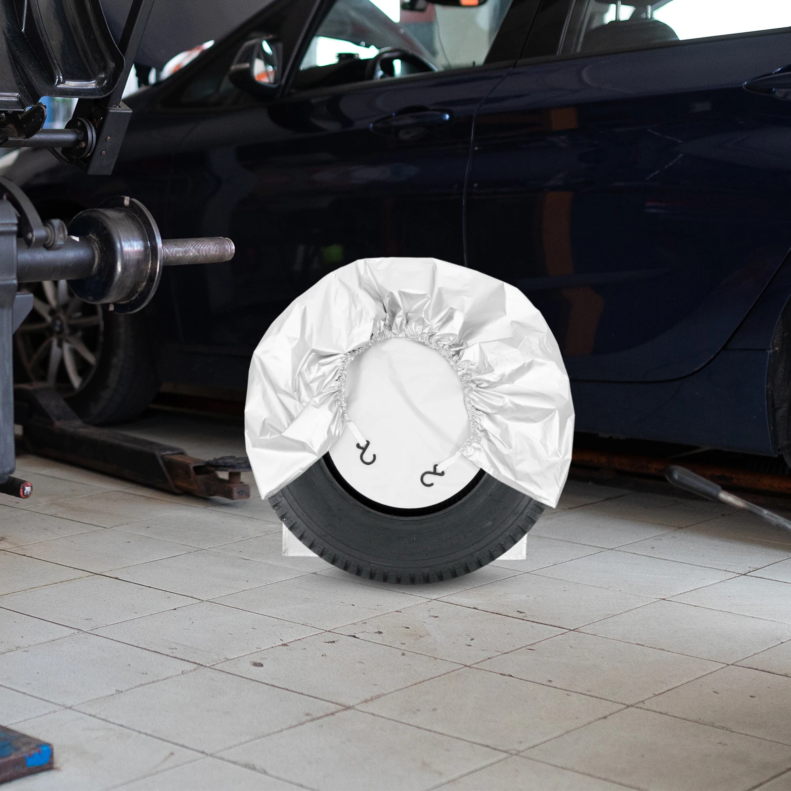 

1 Set Spare Tire Covers Silver Wheel Cover for Trailer Travel Car Waterproof Durable Coated Cloth Easy Installation