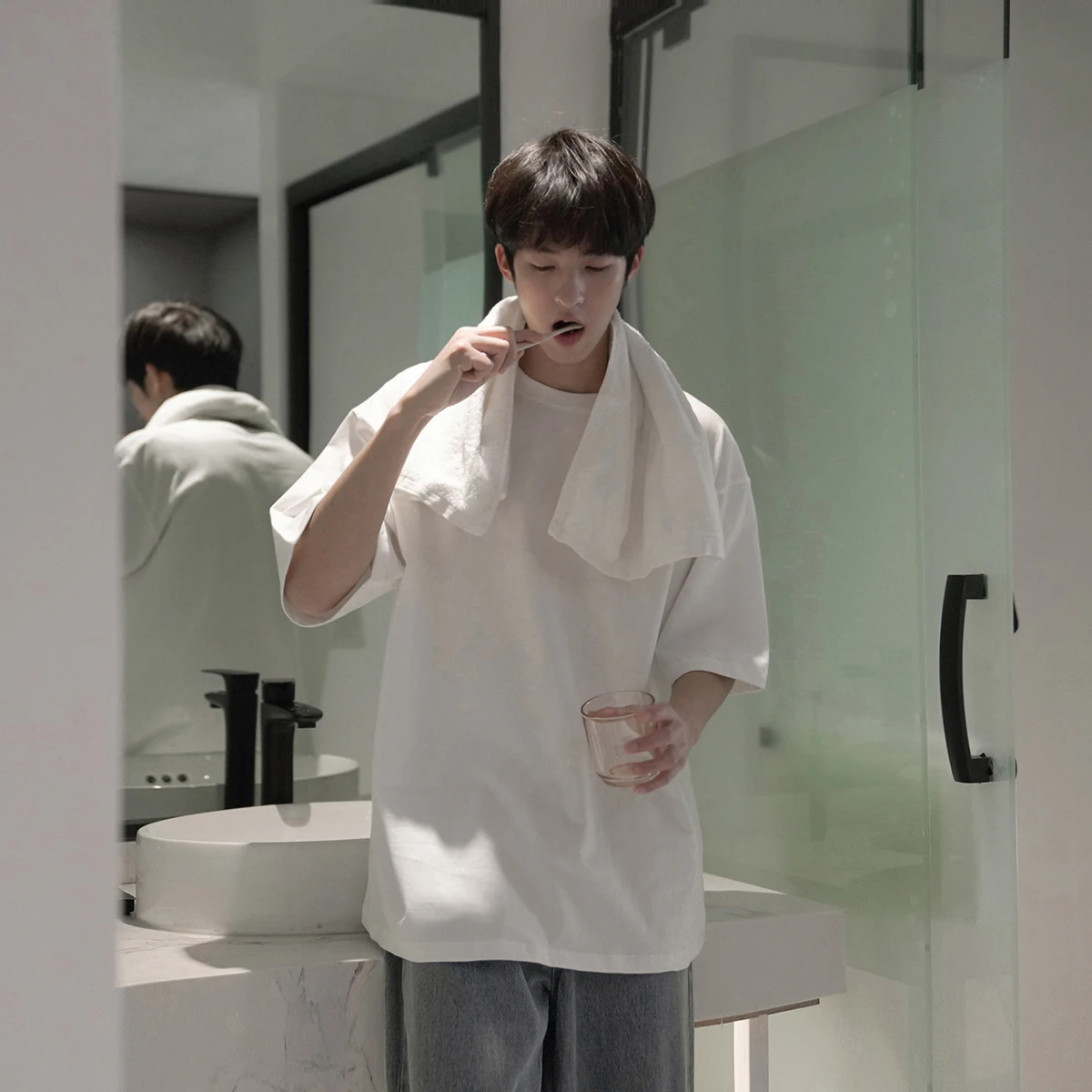 

Мужская футболка GOGOSOON ort Sve 240 г, новая летняя однотонная белая простая базовая свободная круглая футболка Ne Trendy Q f Sve