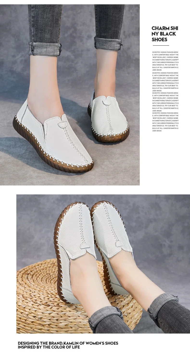 Echtleder-Sandalen mit Ausschnitten für Damen, weiße Ballerinas, Damen-Slip-On-Loafer, Damen-Krankenhaus, bequeme Krankenschwesterschuhe, flache Mutter-Sandale – Detail 17