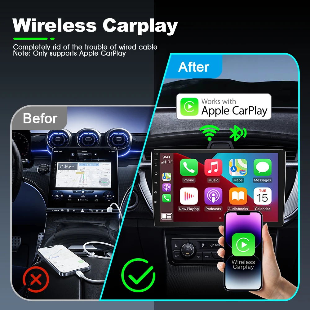 2024 سلكي إلى توصيل CarPlay اللاسلكي والتشغيل دونغل ذكي بلوتوث واي فاي لـ MG GT MG5 RX5 GS ZP ZS Hector HS ZS EV eHS MG3