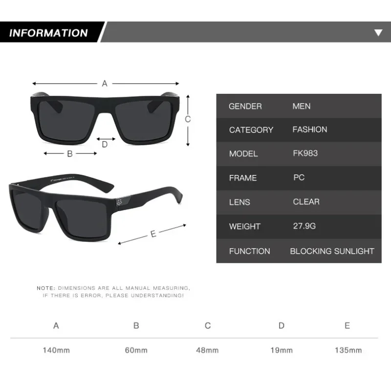 Fox Knight-Lunettes de soleil carrées de haute qualité pour hommes et femmes, lunettes d'équitation en plein air, lunettes de soleil de pêche, nuances rétro, UV400, marque, nouveau