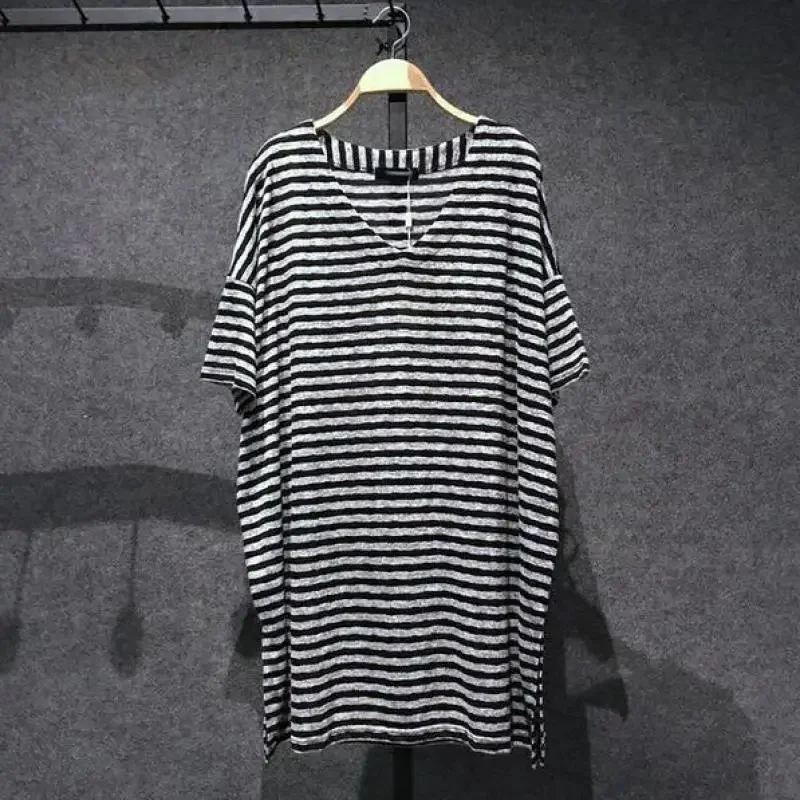 

New Oversized Casual Striped Tee Female Loose Short Sleeve Simple Tops Soft Basic T Shirt Women 2025 Summer